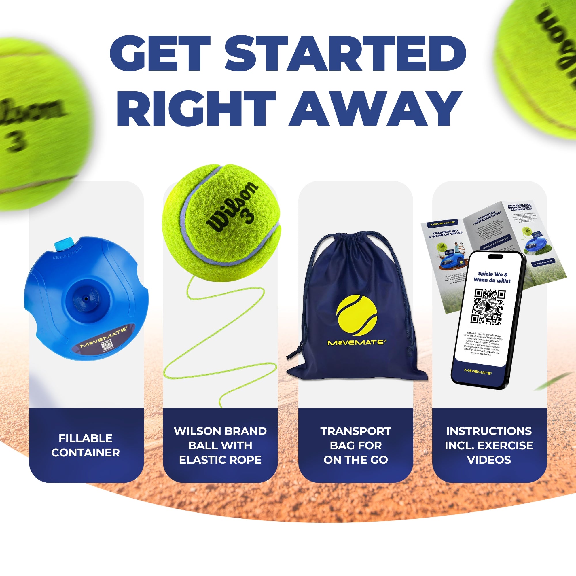 MOVEMATE Tennis Trainer Set with Wilson® Tennis Ball and Carry Bag