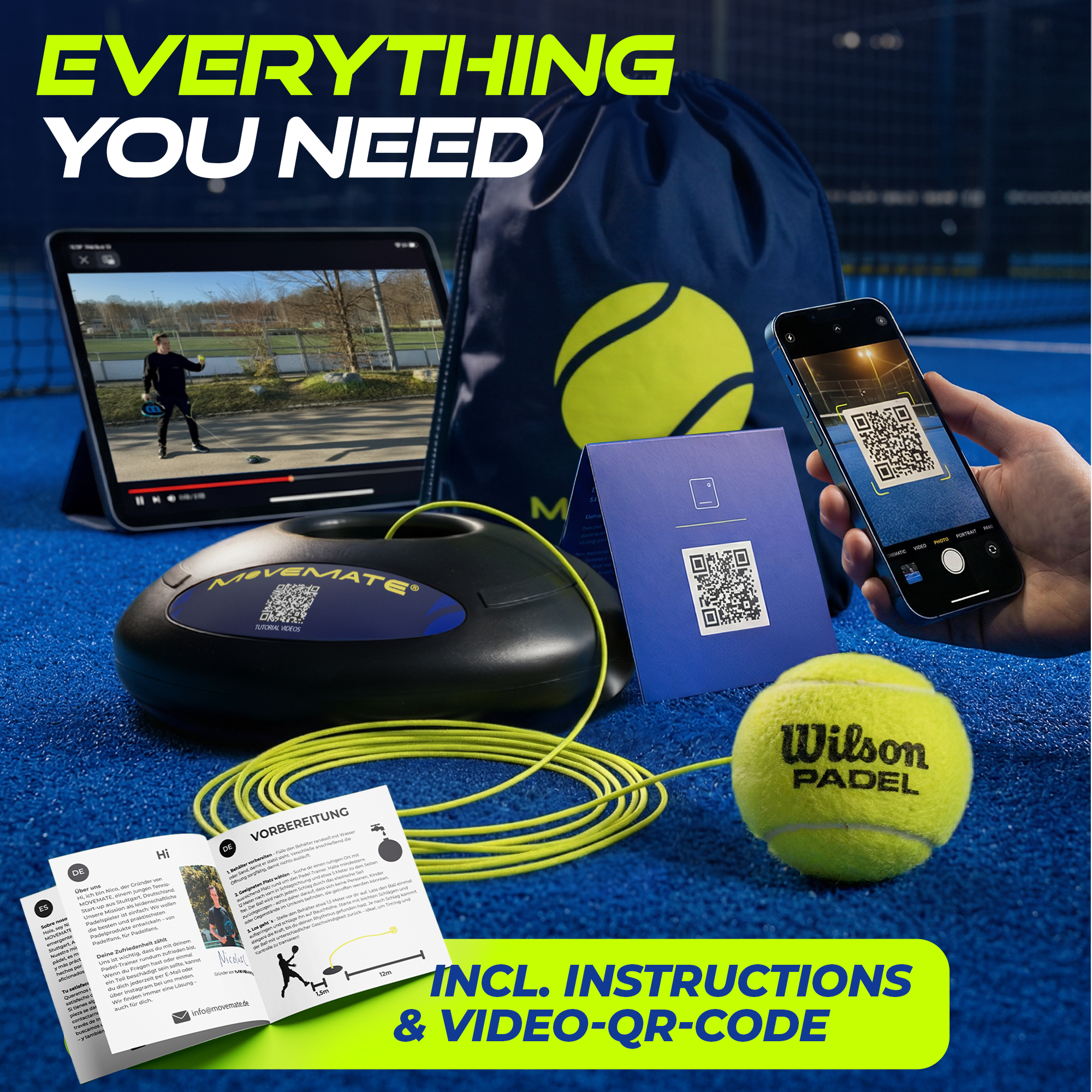 MOVEMATE Padel Trainer Set with Wilson® Padel Ball and Carry Bag