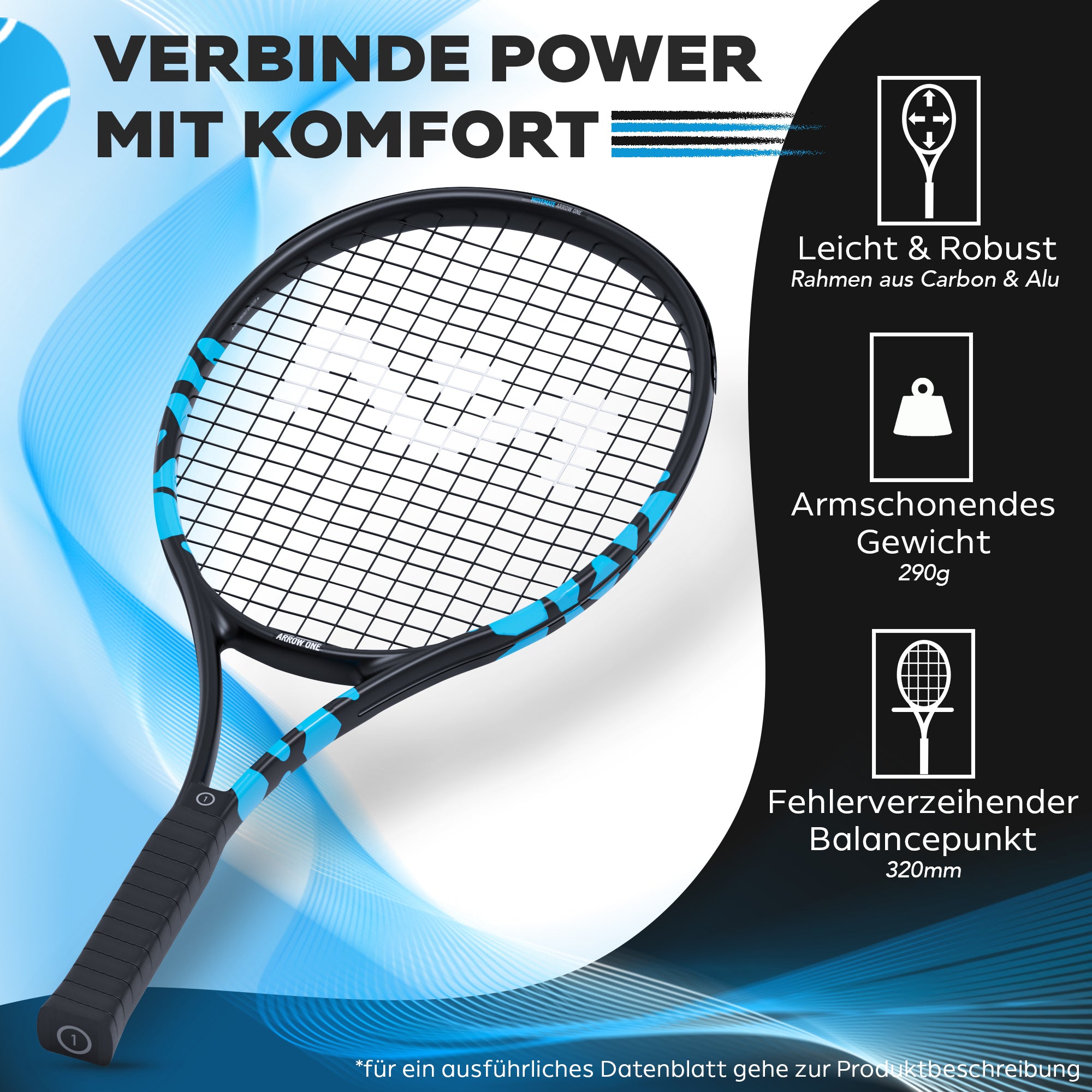 MOVEMATE® Tennisschläger Arrow One | Allrounder für Anfänger